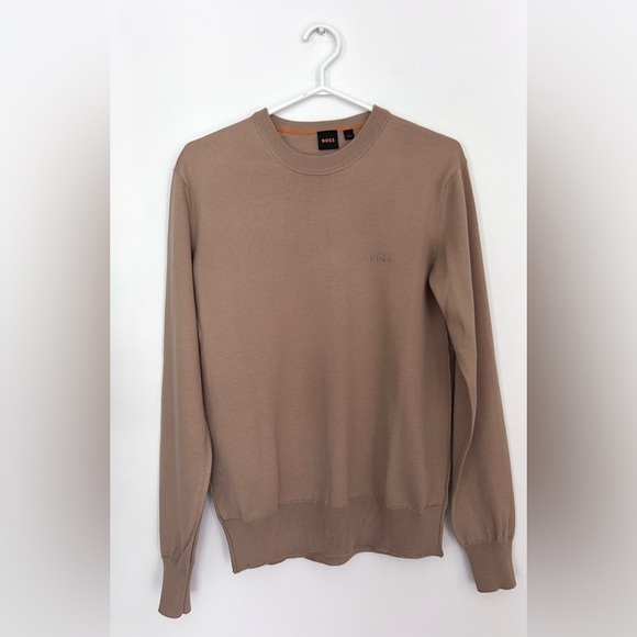 BOSS logo-embroidered jumper Men's Tan Sweater virgin wool blend - Picture 4 of 13